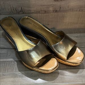 Anne Klein Metallic Gold Mules